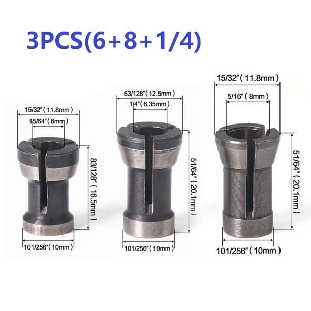 Trimming Router Bit Collet Adapter Chuck Extension Machine 6/ 6.35/ 8mm New Trimming Router Bit Collet Adapter Chuck Extension Machine 6/ 6.35/ 8mm New
